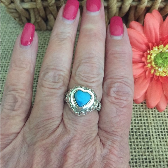 Sz 8 Blue Howlite Heart Ring in Sterling - Picture 3 of 7
